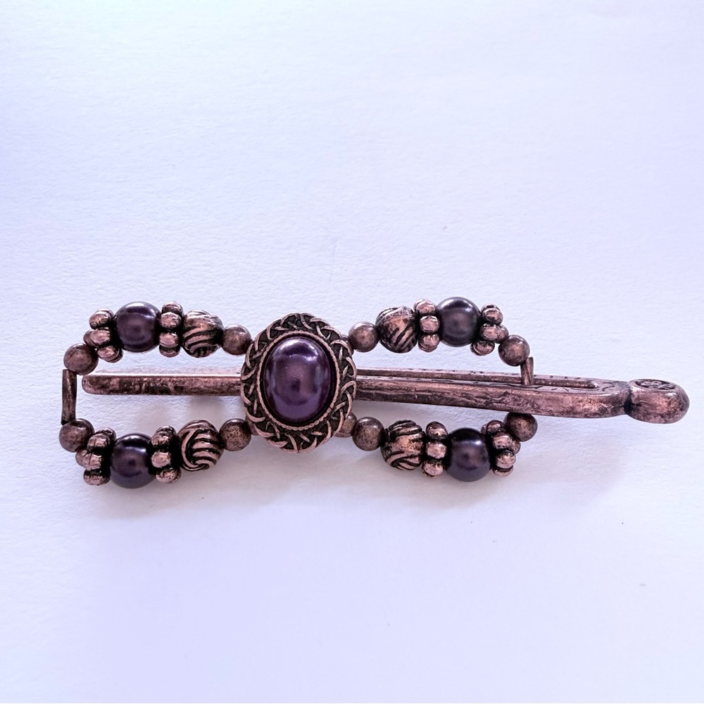 Elegant Antiqued Copper Lilla Rose Purple Pendant Style Beaded Hair Clip XS